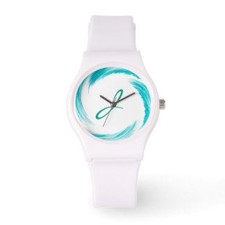 Montre Art abstrait de tourbillon de turquoise de monogra