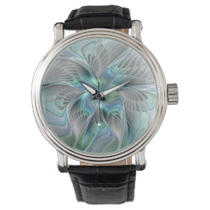 Montre Art abstrait papillon bleu vert fantasy fractal