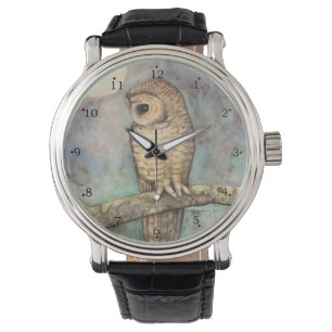 Montre Art aquarelle de faune d'hibou par Molly Harrison