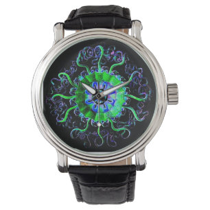 Montre Art au néon de mandala de yoga de méduses