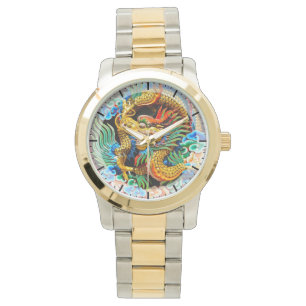 Montre Art coloré chinois frais de fleur de lotus de