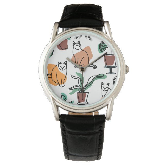 Montre Art de trait dessin chats et fleurs (devant)