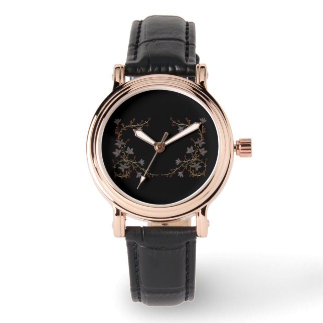 Montre Art Deco Flowers On Black (Recto)