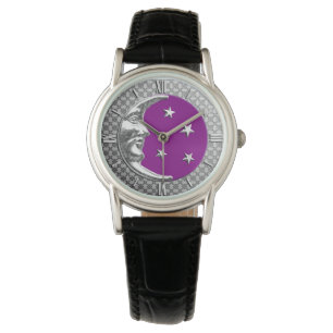 Montre Art Déco Lune et étoiles - Amethyst Purple & Silve