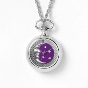 Montre Art Déco Lune et étoiles - Amethyst Purple & Silve