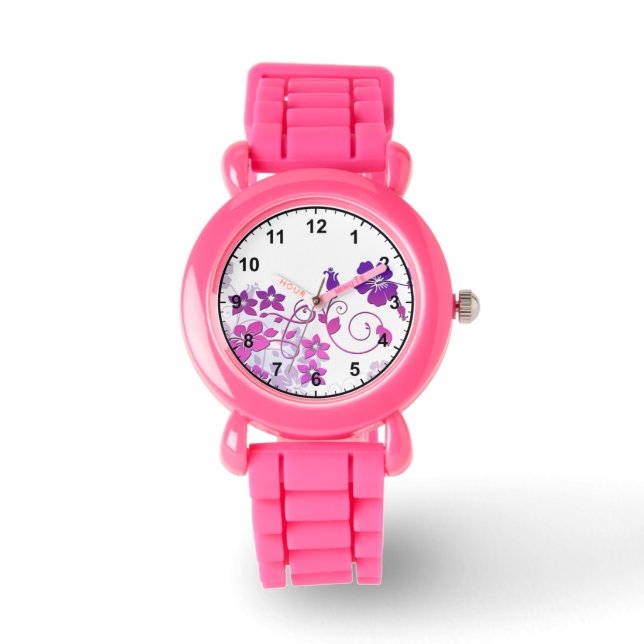 Montre Art floral élégant avec Parties scintillant rose b (Recto)