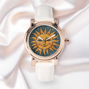 Montre Art Folk Peint Face Soleil Sur Plaques En Bois Dam