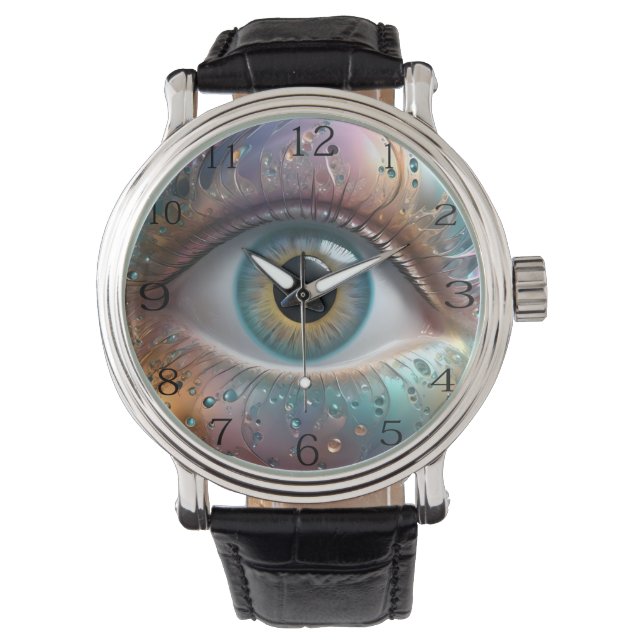 Montre Art Fractal Blue Eyeball, (devant)