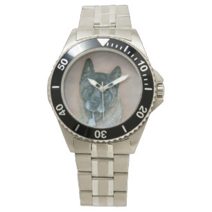 Montre Art mignon de portrait de chien de visage noir
