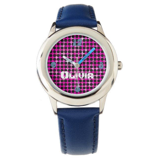 Montre Art moderne rose et noir pop personnalisé (devant)