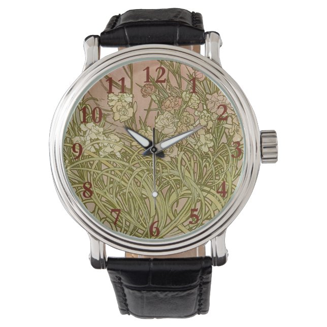 Montre Art Nouveau Alphonse Mucha Fleurs de carnation flo (devant)
