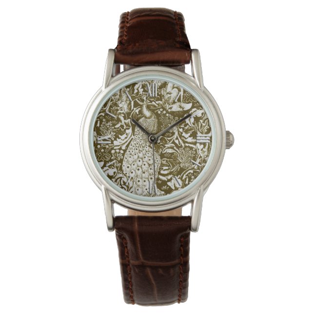 Montre Art Nouveau Peacock Imprimer, Brown et crème (devant)