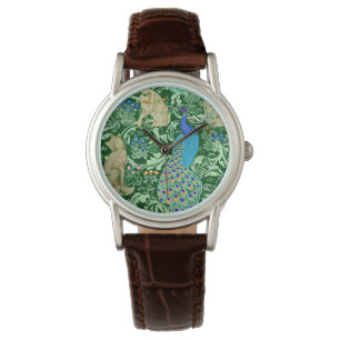 Montre Art Nouveau Peacock Print, Cobalt Blue & Green