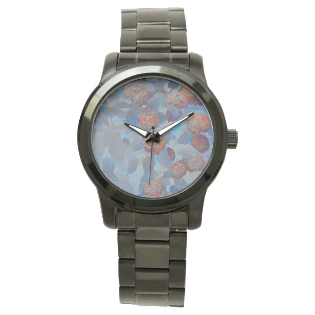 Montre Art numérique motif de fleurs de couleur orange bl (devant)