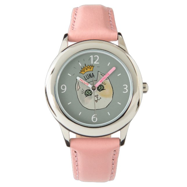 Montre Art personnalisé pour le nom de chat - Chat blanc  (devant)