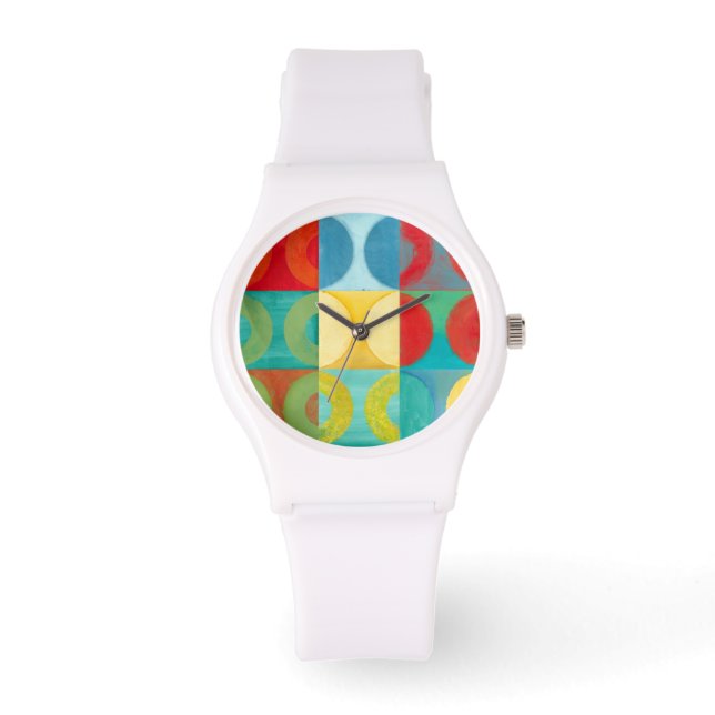 Montre Art Pop brillant avec cercles et Carré (Recto)