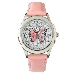 Montre Art rose de papillon et de roses -