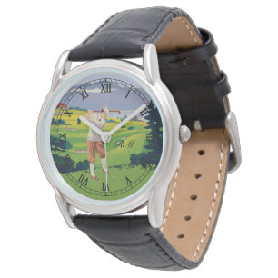 Montre Art vintage décoré d'un monogramme de golf de