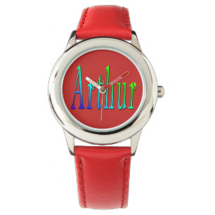Montre Arthur, Nom, Logo, Garçons Red Leather Watch.