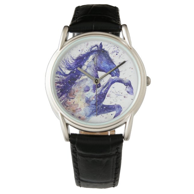 Montre Artistique Horse aquarelle éclaboussures peinture (devant)