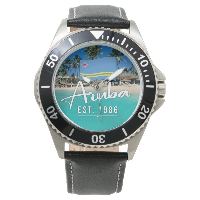 Montre "Aruba Fondé en 1986" Plage avec drapeau (devant)