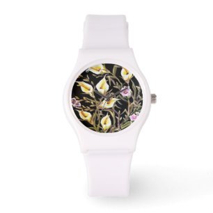Montre Arum Lily Design Floral Artistique Sur Noir