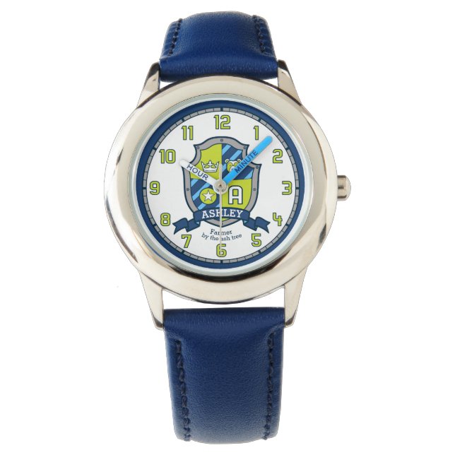 Montre Ashley nom de garçon signifiant crête bleu vert (devant)