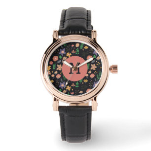 Montre Assez Moderne Motif Floral Foncé Monogramme