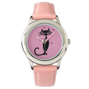 MONTRE ATOMIQUE CHAT NOIR ROSE RETRO WRIST WATT