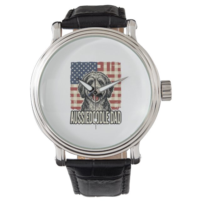 Montre Aussiedoodle Dad Patriotic Vintage Dog Shirt Desig (devant)