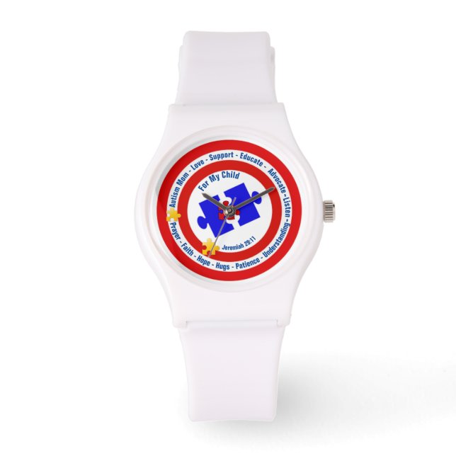 Montre Autism Mom Femme Sporty White Silicon Watch (Recto)