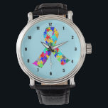Montre Autisme Ruban bleu<br><div class="desc">Beau ruban autiste rempli de puzzle de toutes les couleurs de l'arc-en-ciel. Un joli cadeau de sensibilisation sur l'autisme sur un visage d'horloge.</div>