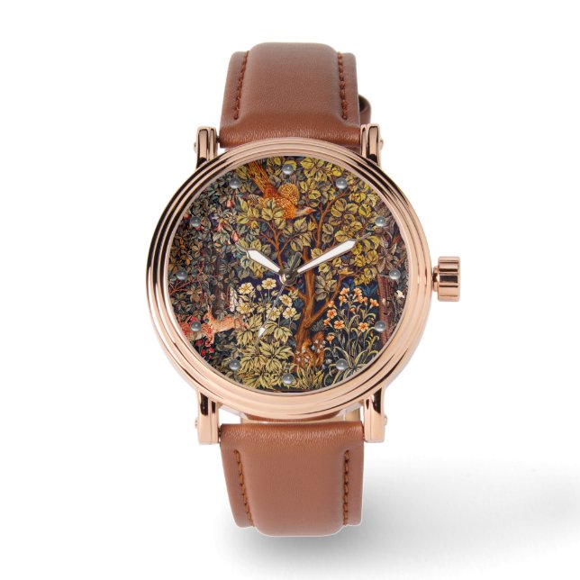 Montre AUTUMN FOREST ANIMALS Haricots, faisan, Brown Flor (Recto)