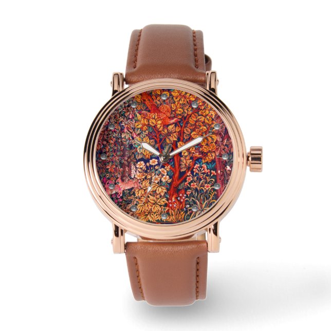 Montre AUTUMN FOREST ANIMALS Haricots, faisan, Floral rou (Recto)