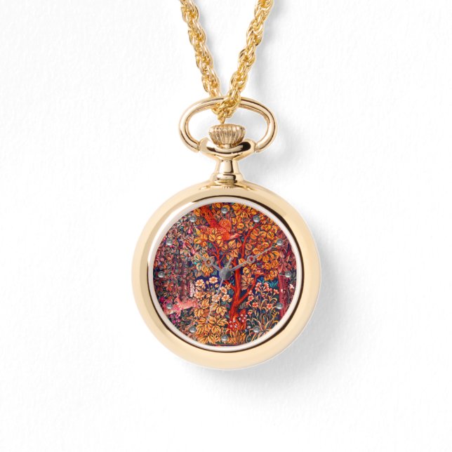 Montre AUTUMN FOREST ANIMALS Haricots, faisan, Floral rou (Recto)