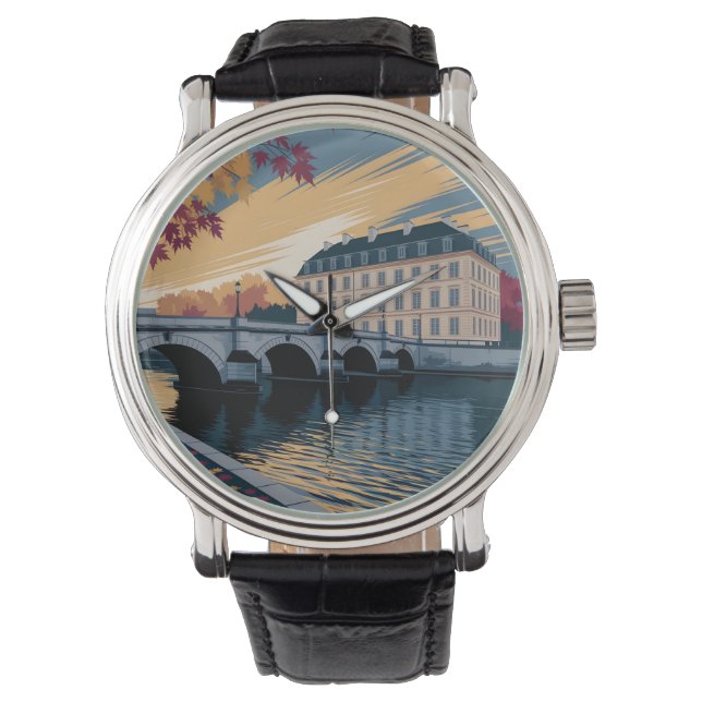 Montre Autumn Riverside European City Illustration Art (devant)