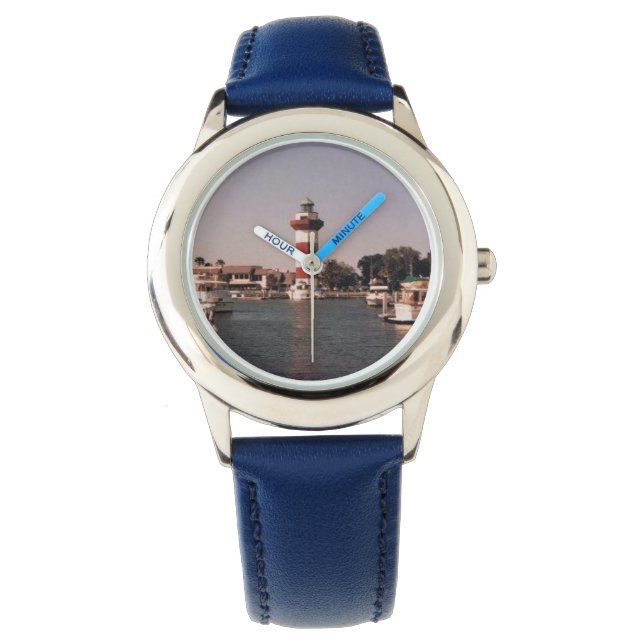 Montre avec Bande Bleue et Scène Lighthouse (devant)