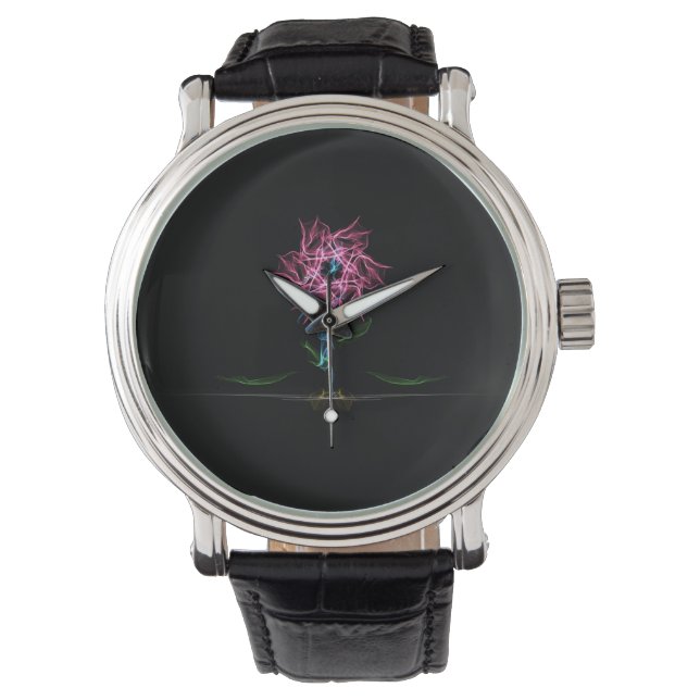 Montre avec design de fleurs rose et violet (devant)