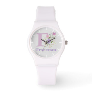 Montre avec motif floral avec nom et initiale