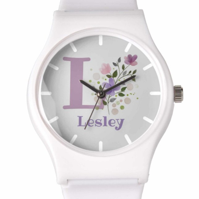 Montre avec motif floral avec nom et initiale (Créateur téléchargé)