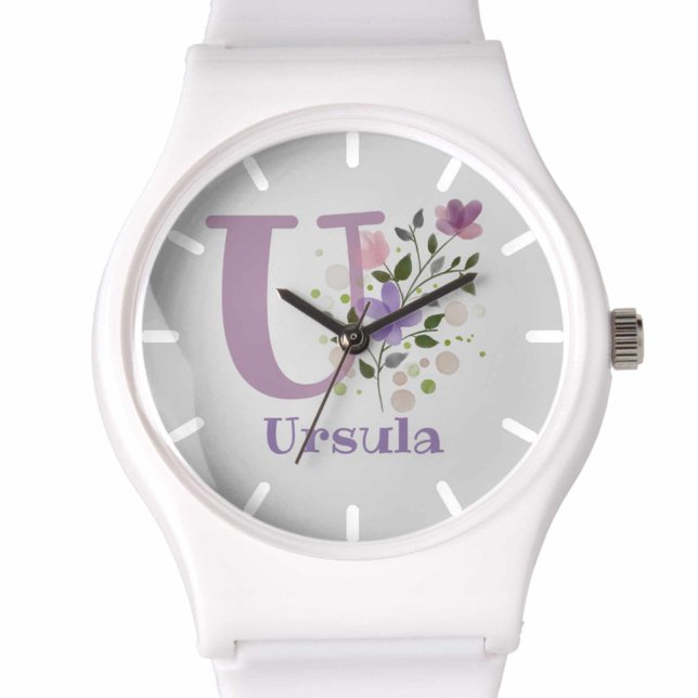 Montre avec motif floral avec nom et initiale (Créateur téléchargé)