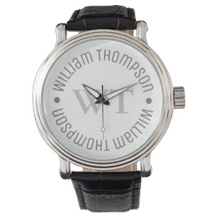 Montre avec nom gris (monogramme circulaire)