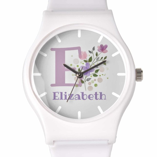 Montre avec un design floral avec nom et initiale (Créateur téléchargé)