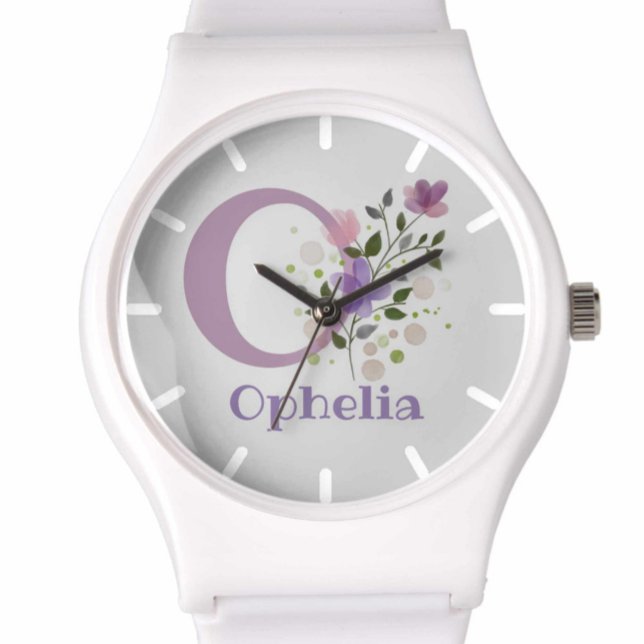 Montre avec un design floral avec nom et initiale (Créateur téléchargé)