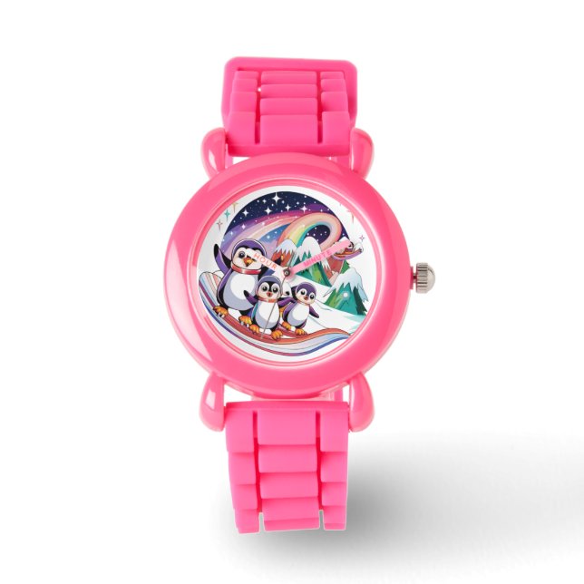 Montre Aventure de pingouin de Noël d'hiver dans une merv (Recto)