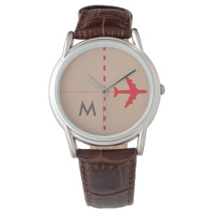Montre avion rouge avec l'initiale