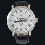Montre Avion Vintage monogramme<br><div class="desc">Image plan vintage. Chiffres romains. Remplacez les lettres d'espace réservé par vos initiales.</div>