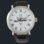 Montre Avion Vintage monogramme<br><div class="desc">Image plan vintage. Chiffres romains. Remplacez les lettres d'espace réservé par vos initiales.</div>