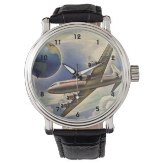 Montre Avion vintage volant autour du monde dans les nuag