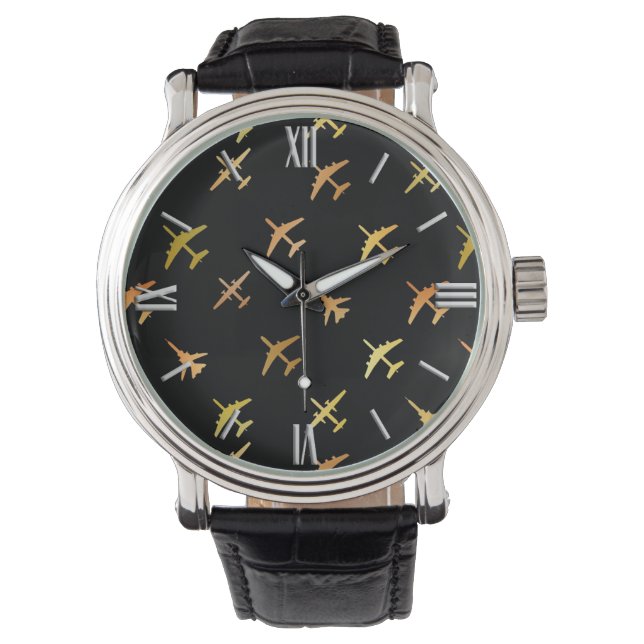 Montre Avions de combat, en noir (devant)